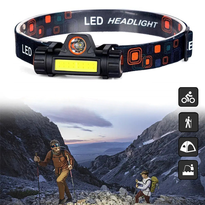 Налобний ліхтар на акумуляторі "BL 8101" COB+XPE Чорний з помаранчевим, ліхтарик на голову з магнітом, фото 1