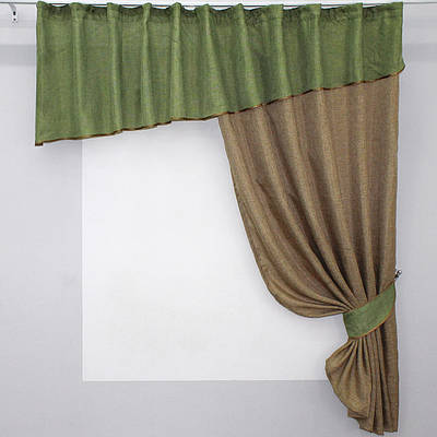 Кухонний комплект (270х170см.) шторка з ламбрекеном. Колір темно-кавовий з оливковим. Код 097к 52-0044