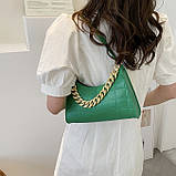 Жіноча маленька сумка багет рептилія крокодиляча шкіра зелена, фото 10