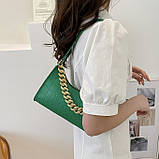 Жіноча маленька сумка багет рептилія крокодиляча шкіра зелена, фото 9