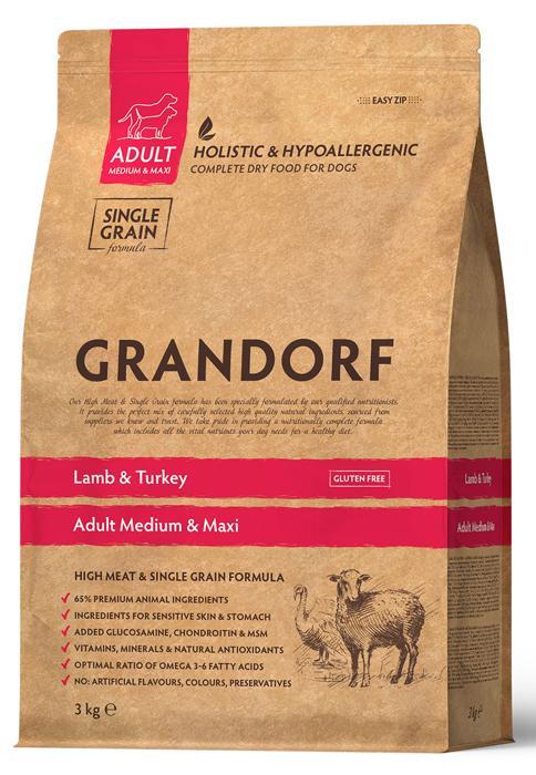 Сухий корм для собак середніх і великих порід Grandorf (Грандорф) Lamb & Turkey Medium Maxi ягня з індичкою 3 кг