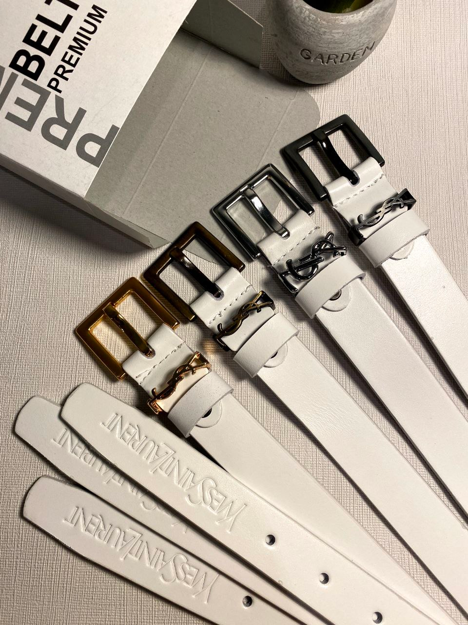 Ремінь жіночий шкіряний білий YSL, ширина 30 мм. 931396, фото 1