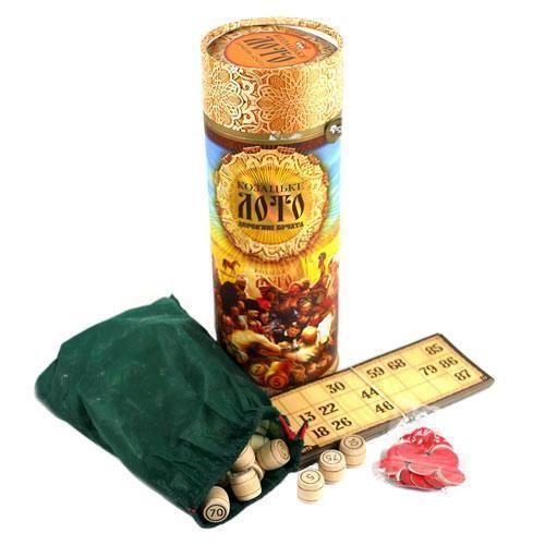 Настільна гра Козацьке лото з дерев'яними бочонками, в тубусі, для компанії від 2 до 6 гравців