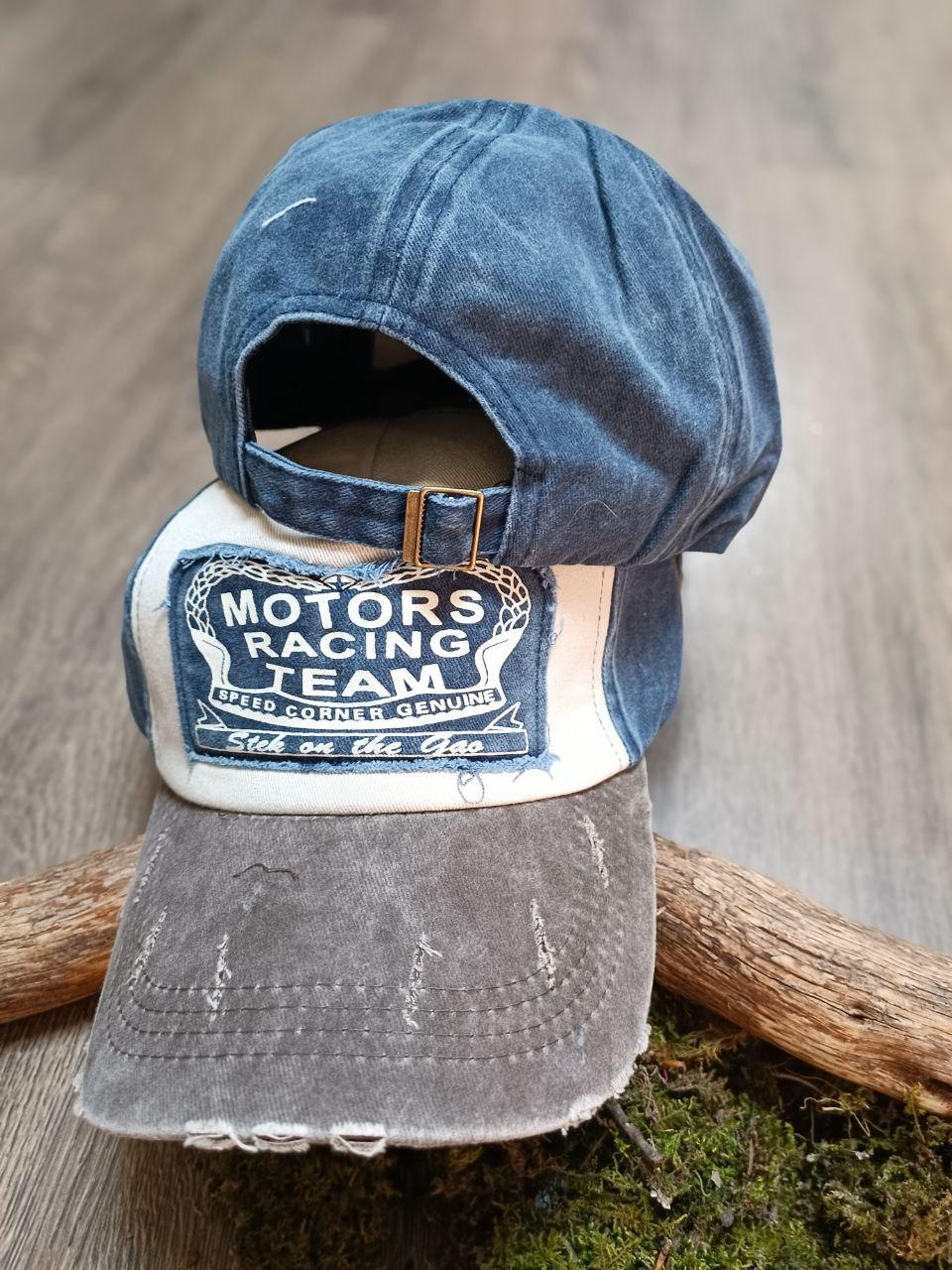 Кепка Бейсболка Чоловіча жіноча джинсова потерта MOTORS RACING TEAM