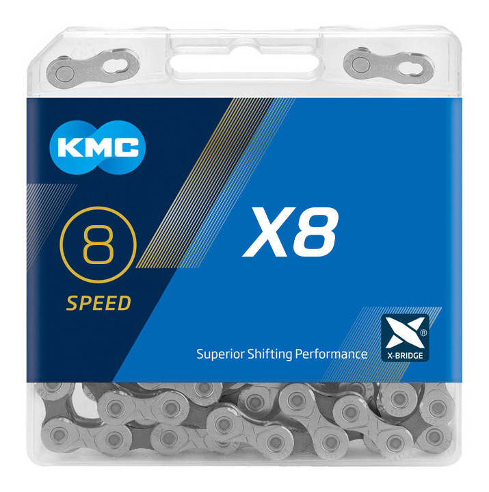 Ланцюг KMC X8 Silver/Gray, для 8 швидкісних трансмісій велосипеда