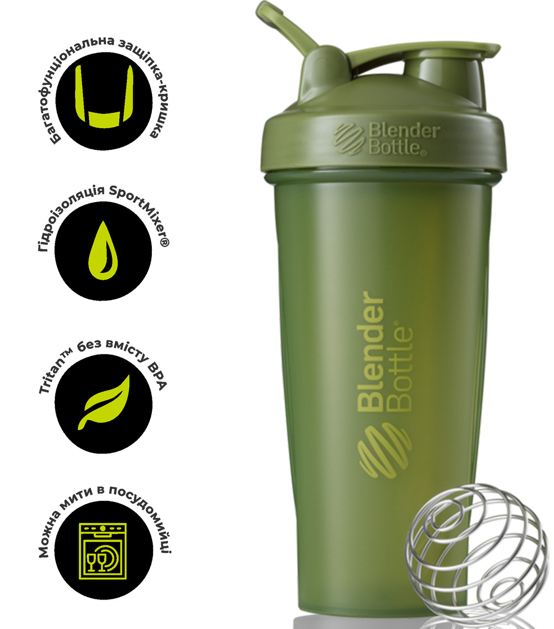 Шейкер спортивний BlenderBottle Classic Loop 28oz/820ml Moss Green (Original)