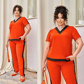 Літній жіночий костюм жіночий морквяний з лампасами (6 кольорів) юР/-72373