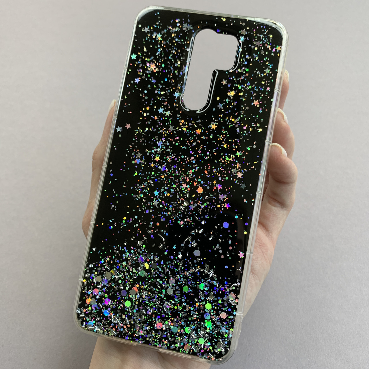 Чохол для Xiaomi Redmi 9 накладка блискуча із зірочками чохол на телефон сяомі редмі 9 чорний r5u