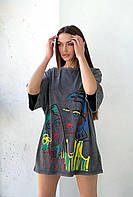 Женская стильная футболка в стиле оверсайз турецкого производства с качественной накаткой принта