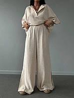Легкий брючный костюм для женщин в классическом стиле с широкими штанами и блузами
