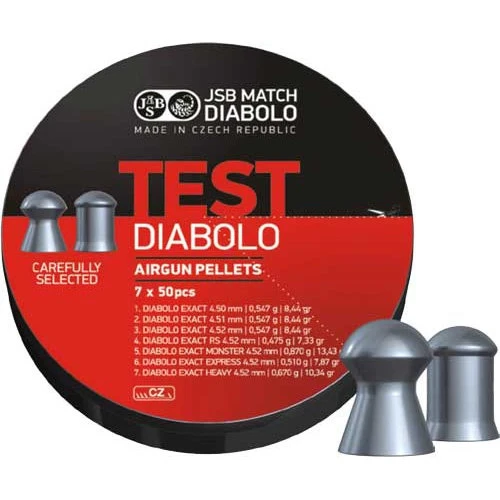ШАРЫ ПНЕВМАТИЧЕСКИЕ JSB DIABOLO EXACT TEST. КОЛ. 4.52 ММ. ВЕС - 0.51/0.54/0.67/0.87 ГР. 350 ШТ/УП, фото 1