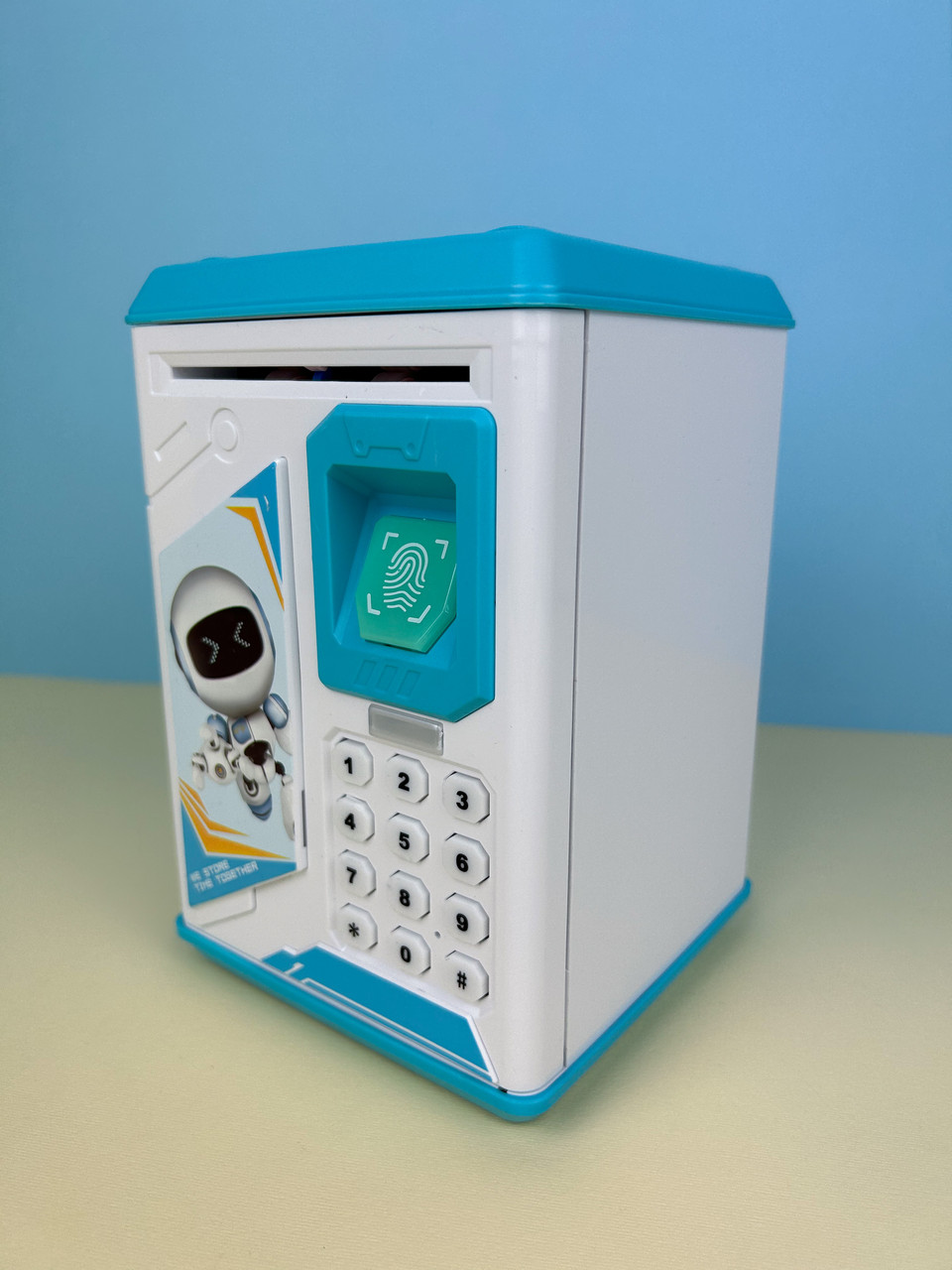 Електронна Скарбничка сейф з відбитком пальця і кодовим замком «BODYGUARD» + купюроприймач, блакитна