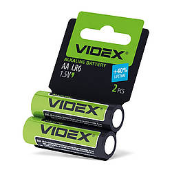 Батарейка лужна Videx Alkaline LR06/AA блістер 2 штуки пальчики shrink card, World-of-Toys