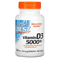 Витамин Д3, Vitamin D3, Doctor's Best, 125 мкг (5000 МЕ), 360 капсул