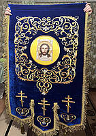 Хоругва православна синя з вишивкою для храму 120х80см