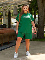 Жіночий трикотажний костюм шорти та футболка літній великого розміру батал 48-60 футболка з принтом та шорти