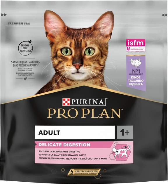 Сухий корм для дорослих котів з чутливою травною системою Purina Pro Plan Adult 1+ Delicate Digestion з індичкою 400 г