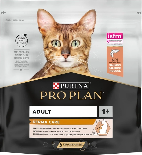 Сухий корм для дорослих котів Purina Pro Plan Adult 1+ Derma Care для підтримки шкіри та вовни з лососем 400 г