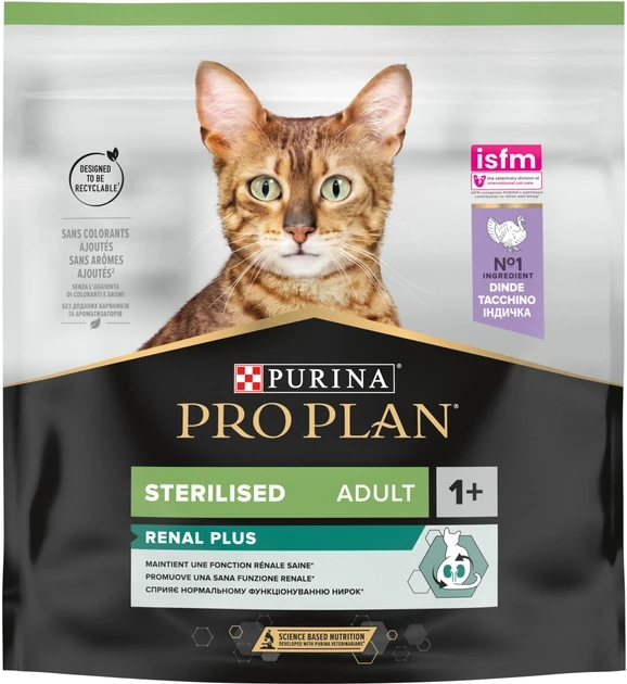 Сухий корм Purina Pro Plan Sterilised Adult 1+ Renal Plus для котів після стерилізації з індичкою 400 г