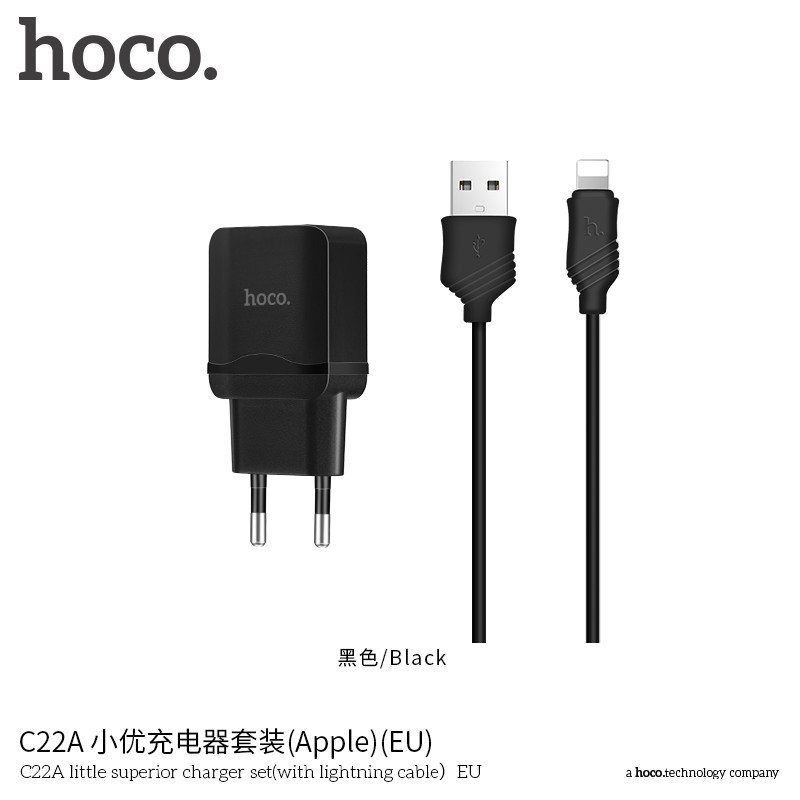 Мережевий зарядний пристрій Hoco Lightning cable C22A 1USB 2.4 А Black