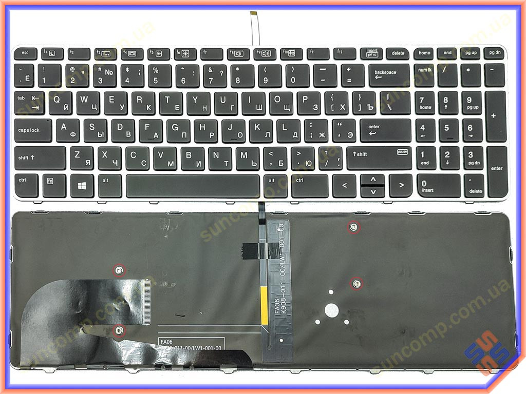 Клавіатура для HP EliteBook 850 G3, 850 G4, 755 G3, 755 G4, ZBook 15u ( RU Black з рамкою Silver + підсвітка).