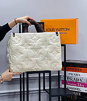 Сумка дутая белая стеганая женская Louis Vuitton Сумочка большая зимняя Луи Витон Люкс качество