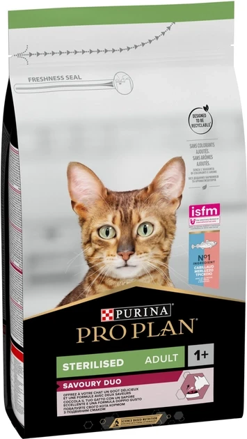 Сухий корм PRO PLAN Sterilised Adult 1+ Savoury Duo для дорослих стерилізованих котів з тріскою та фореллю 1.5 кг