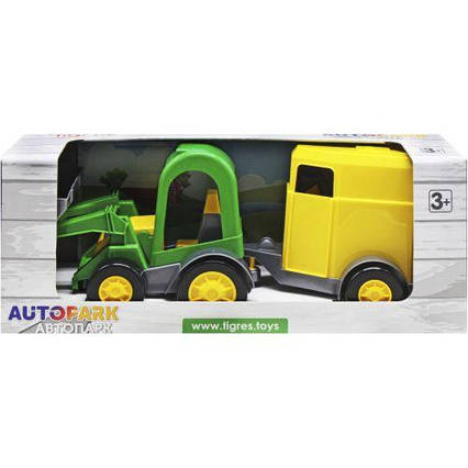 Трактор-баггі з ковшем зіллям з жовтим конвоєм