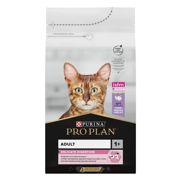 Сухий корм для дорослих котів з чутливою травною системою Purina Pro Plan Adult 1+ Delicate Digestion з індичкою 10 кг