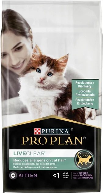 Сухий повнораційний корм для кошенят Purina Pro Plan LiveClear від алергенів на шерсті з індичкою 1.4 кг