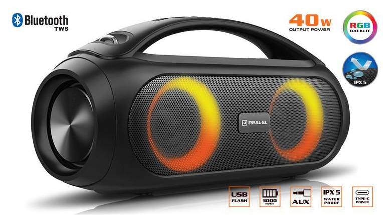 Колонка портативна Bluetooth REAL-EL X-745 Black, фото 3