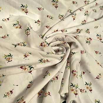 Тканина Штапель з малюнком Дрібний квітковий принт на молочному
