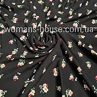 Ткань Штапель с рисунком Цветы мелкие на черном