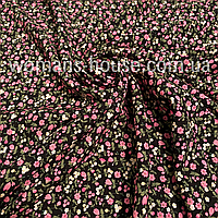 Ткань Штапель с рисунком Цветы на черном фоне полевые мелкие