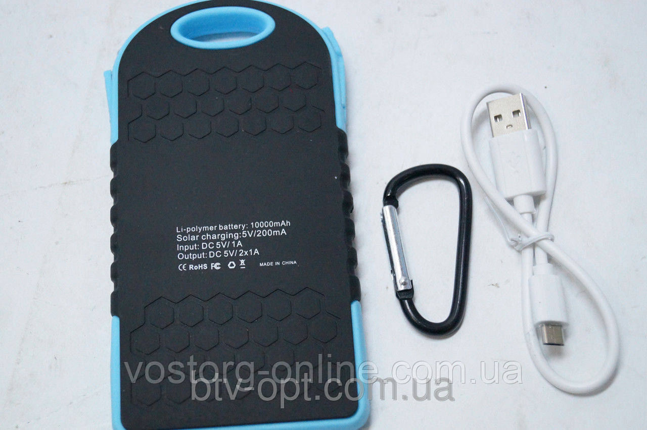 Power Bank 10000mah 2A +1A c солнечной батареей, повэр банк, солнечная батарея, аккумулятор внешний - фото 4 - id-p317618799