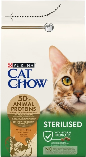 Сухий корм для дорослих стерилізованих котів Purina Cat Chow Sterilised з індичкою 1.5 кг, фото 1