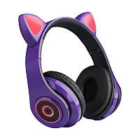 Полноразмерные наушники беспроводные Cat Headset Y 047 Bluetooth с подсветкой и кошачьими ушками Фиолетовые