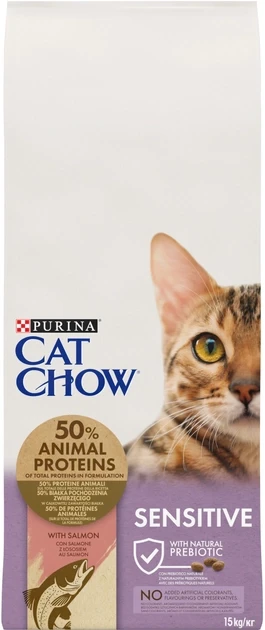 Сухий корм для котів з чутливою шкірою та травленням Purina Cat Chow Sensitive з лососем 15 кг