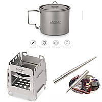 Титанова щепочниця з чашкою 550мл LIXADA + телескопічна трубка для роздування вогню