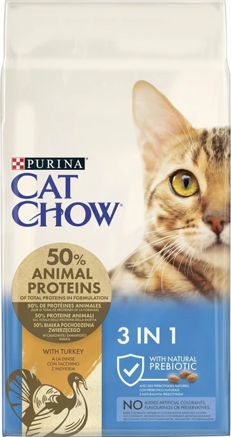 Сухий корм для котів Purina Cat Chow Feline 3-in-1 з формулою потрійної дії з індичкою 15 кг