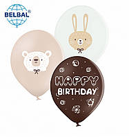 Латексні повітряні кулі Belbal Happy Birthday Ведмедик, зайка 12" 30 см, 5 шт