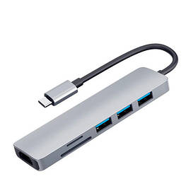 USB 3.1 Type-C хаб розгалужувач на 2x USB 3.0, HDMI, кардридер, PD, метал