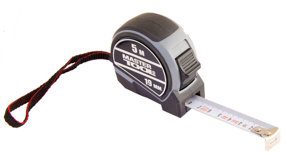 Рулетка 5 м*19 мм з 2 фіксаторами полотна, нейлонове покриття MASTERTOOL 60-5019