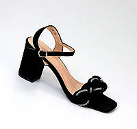Женские босоножки классические на каблуке красивые черные экозамша