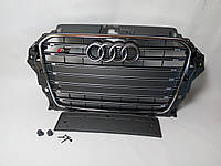 Решетка радиатора Audi A3 8V стиль S3 (хром окантовка + серые ламели)
