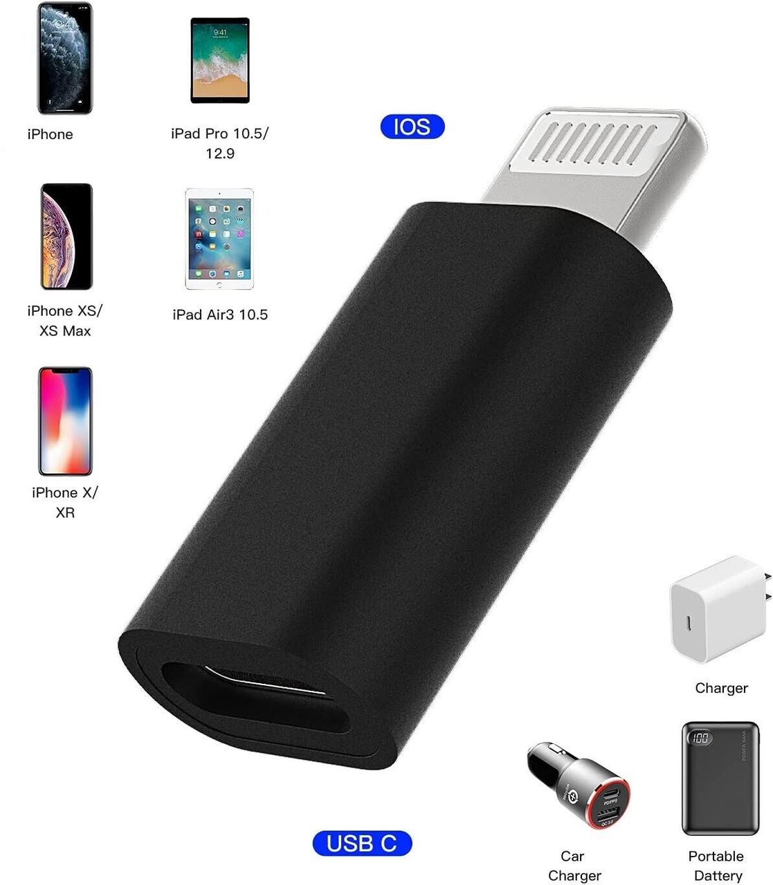 Адаптер перехідник Lightning - USB Type-C Black, фото 1