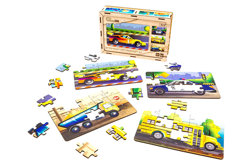 Пазл дерев'яний Транспорт 4 в 1, PuzzleOK