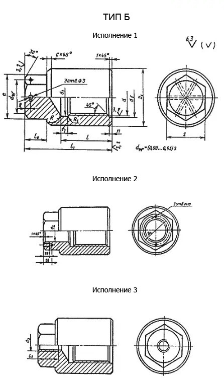 Схема габаритных размеров гайки ГОСТ 9064-75 типа В