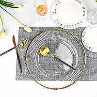 Сервировочная тарелка подставная стеклянная рельефная с золотым кантом 32 см Подтарельник на праздничный стол