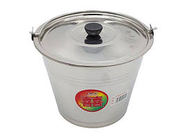 Відро господарське кругле з нержавіючої сталі з кришкою D 25 cm H 19,5 cm 6 літрів Нержавіюча сталь